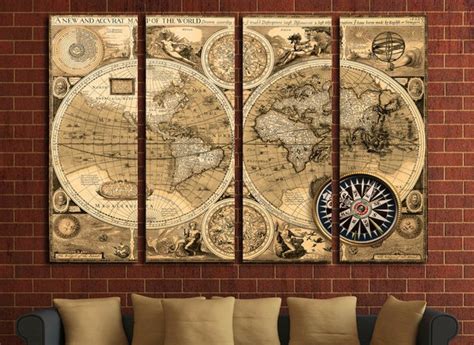 Vintage world map canvas set printed on canvas for wall | Etsy