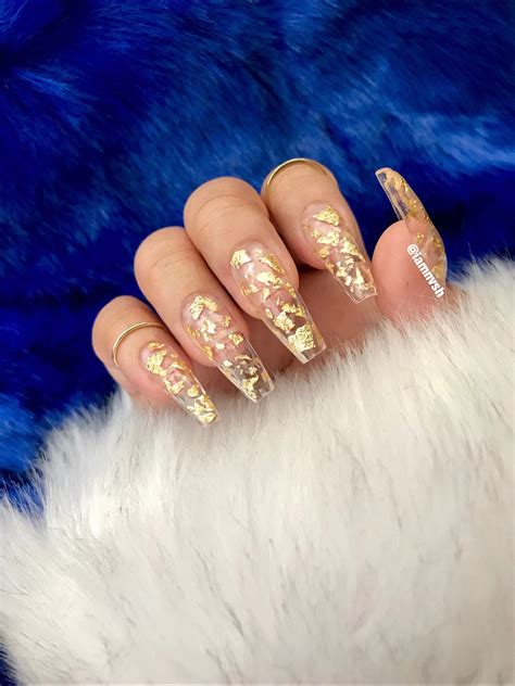 24k gold leaf press on nails | Trendy nail art designs, Trendy nail art, Gold nails