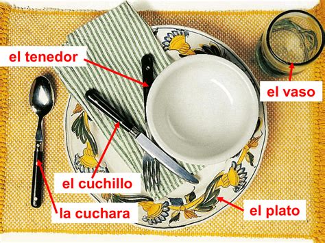 el plato el tenedor el cuchillo la cuchara el vaso