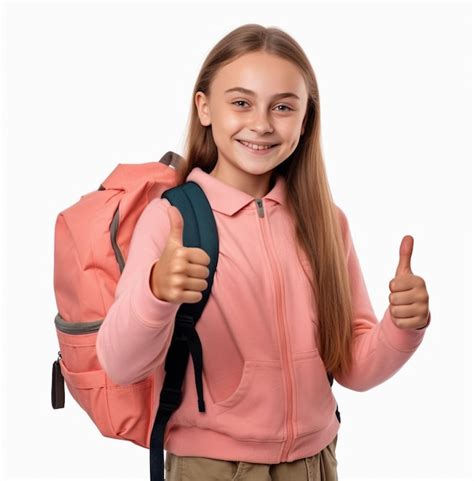 Premium AI Image | Cute student girl making thumbs up sign