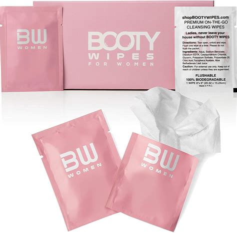 BOOTY WIPES for Women - 30 Individually Wrapped Flushable Feminine Wet Wipes for Travel ...