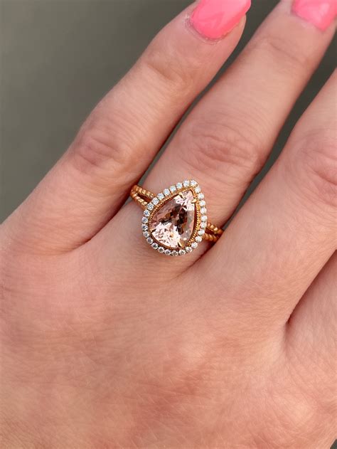 Rose Gold Morganite Pear Halo Diamond Ring. Pear Halo Diamond | Etsy