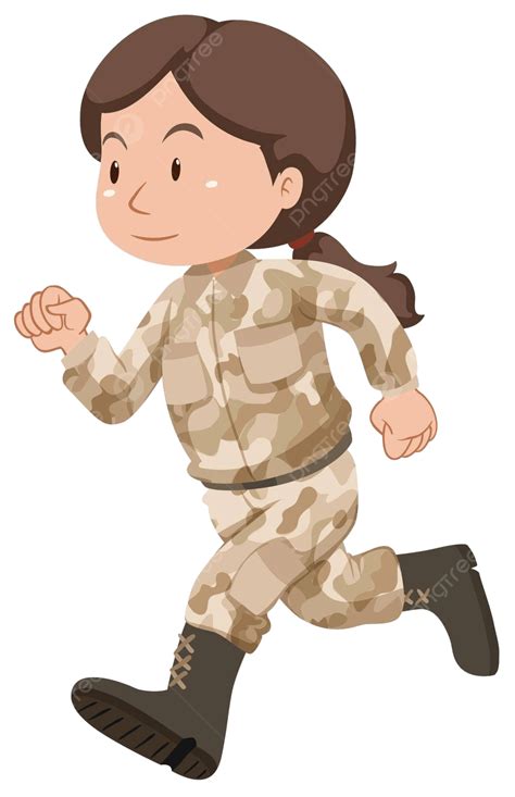 Female Soldier In Brown Uniform Career Jogging White Vector, Career, Jogging, White PNG and ...
