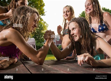 Two girls arm wrestling Stock Photo, Royalty Free Image: 52217096 - Alamy