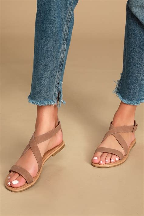 Cute Tan Sandals - Flat Sandals - Vegan Suede Sandals - Lulus