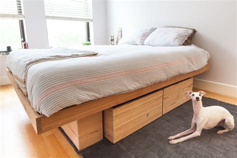 Natural Wood Platform Bed Modern Storage Bed