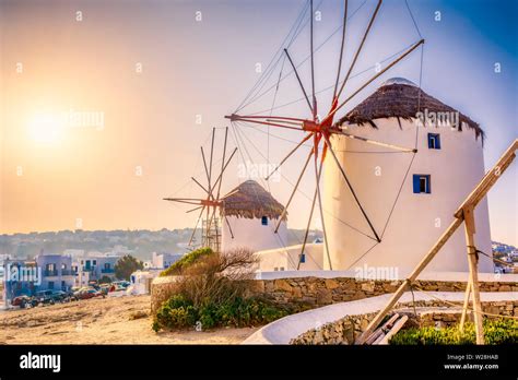 The Mykonos windmills - iconic feature of the Greek island of the ...