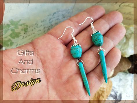 Gorgeous Turquoise Beaded Earrings With Natural Turquoise Gem | Etsy