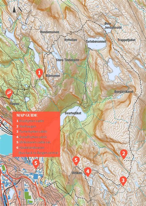 Map of Tour 10 from Fløyen in Bergen Norway | Hiking map, Bergen norway ...