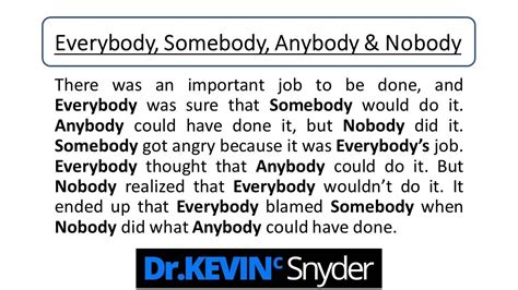 The story of "Everybody, Somebody, Anybody & Nobody" - YouTube