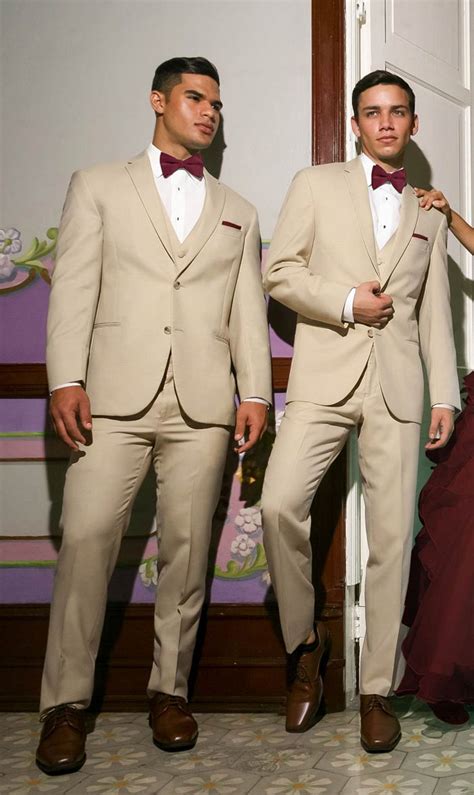 Tan Suit with Deluxe Satin Dress Tie - Tux Shop | Tuxedo Rentals | Suit ...