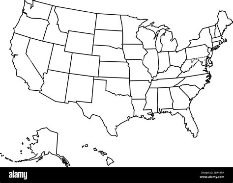 Blank outline map of United States of America. Simplified vector map ...