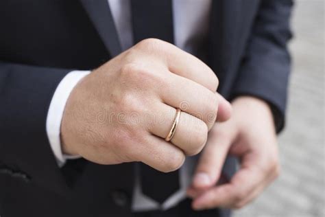 Man`s Hand with a Wedding Ring, Close-up Stock Image - Image of gold ...