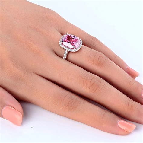 6Ct Cushion Ring Fancy Pink Created Diamond Halo Ring 925 | Etsy