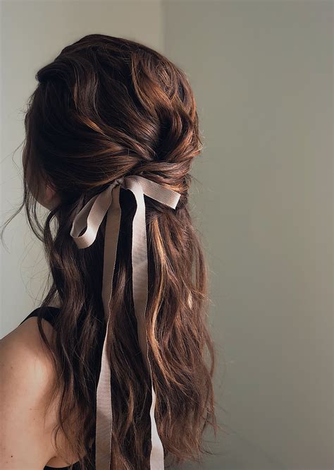 Hairstyles with ribbons, half up half down hairstyles, cool bridal hairstyles, textured updo ...