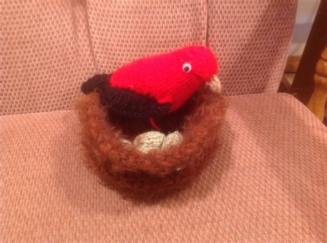 Scarlet tanager knitted with eggs and nest | Scarlet tanager, Knitted ...