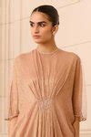 Buy Tarun Tahiliani Gold Metallic Neckline Embellished Maxi Dress ...
