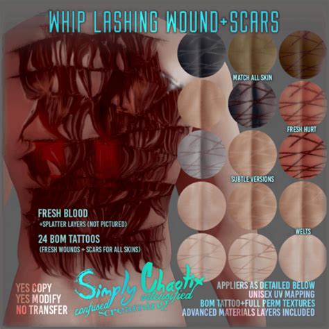 Second Life Marketplace - [SC] Whip Lash Wound+Scar (BoM)