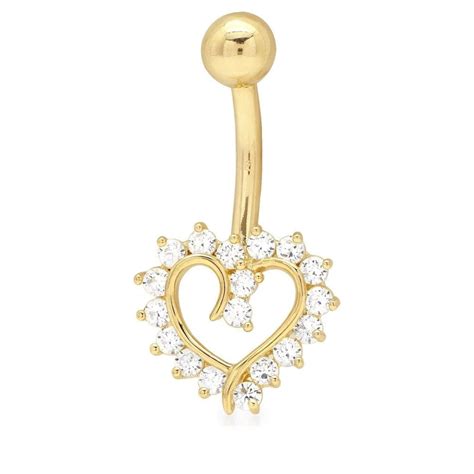 14k Yellow Gold 0.60Ct Created Diamond Open Heart Belly Button Navel Ring | WJD Exclusives