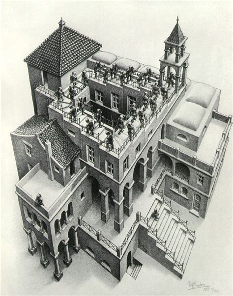 Ascending And Descending by M.C. Escher. Lithograph 1960 | Escher art, Mc escher, Optical illusions