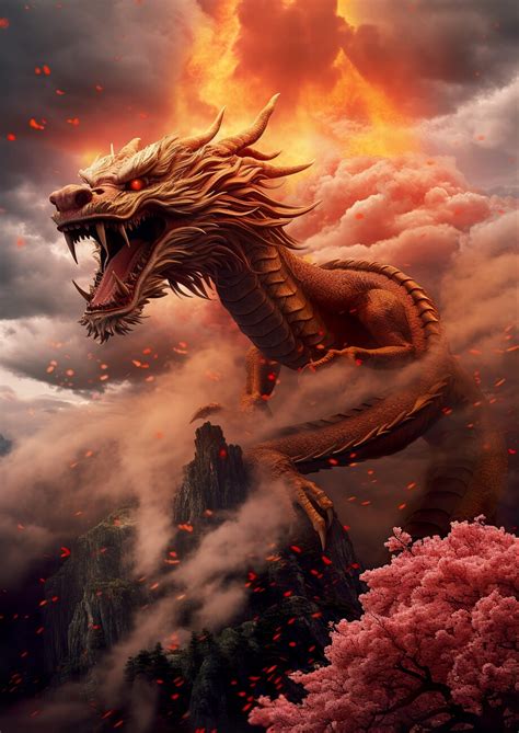 Wall Art Print | Fire Dragon Drache | UKposters