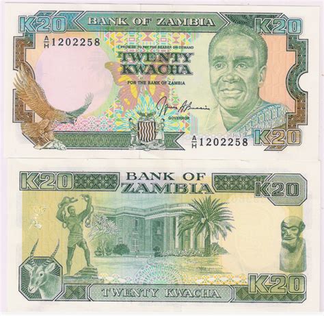 ZAMBIA - 20 kwacha 1991 unc currency note - KB Coins & Currencies