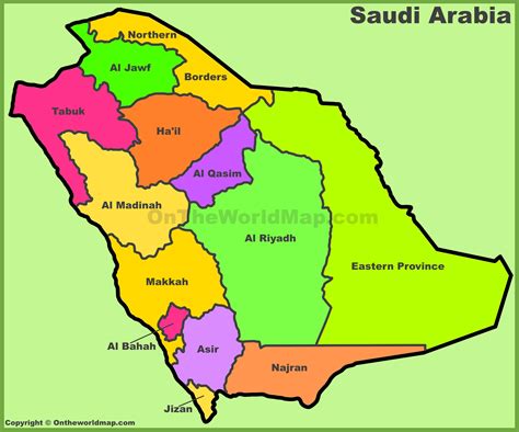 Administrative divisions map of Saudi Arabia