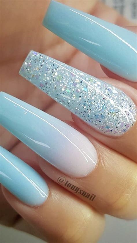 Blue Glitter Nails, Acrylic Nails Coffin Pink, Long Square Acrylic Nails, Coffin Nails, Silver ...