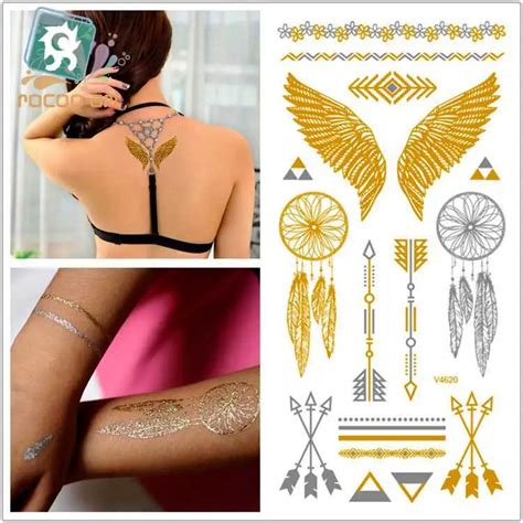 Aliexpress.com : Buy Tattoos Angel Wings Gold Flash Tattoo Silver Metallic Tatoo Temporary ...