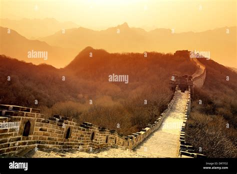 Great Wall in the morning with sunrise and colorful sky in Beijing ...