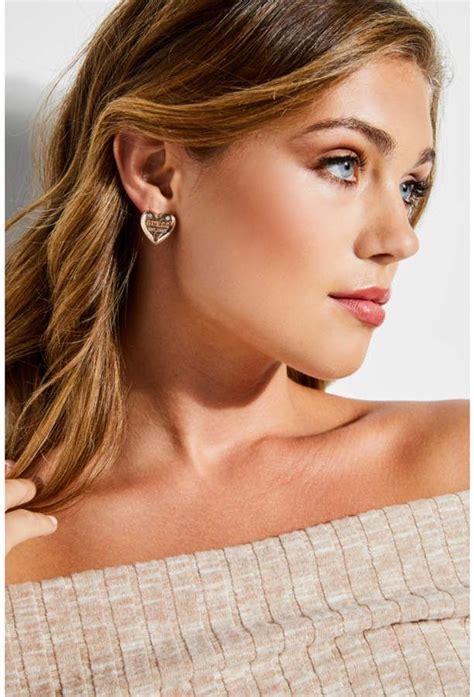 GUESS Gold-Tone Heart Logo Stud Earrings | Earrings, Heart logo, Stud earrings
