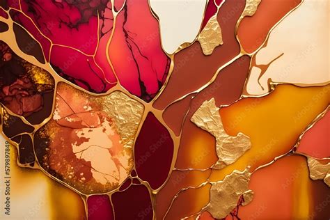 Alcohol ink fluid art painting technique. Warm tones. Suitable for backgrounds of posters ...