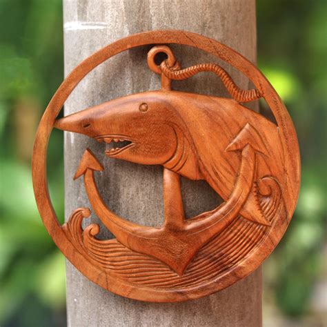 Wood relief panel, 'Anchor Shark' | Wall art pictures, Drawing prints, Art