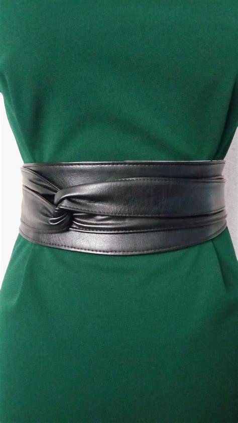 Women's Obi belt wide 255 black faux leather waist woman | Etsy