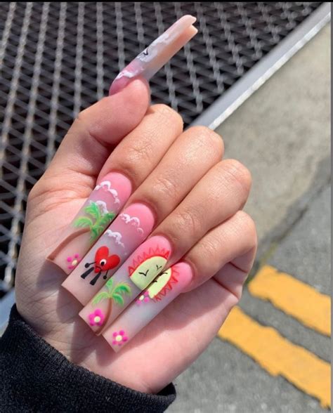 Bad bunny nails | Bunny nails, Long acrylic nails, Nails