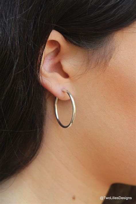 Silver Hoop Earrings, Medium Sterling Silver Hoops, Simple Women ...