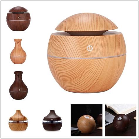 Wood Grain Bamboo Air Humidifier With LED Lights Mini Aroma Essential Oil Diffuser USB ...