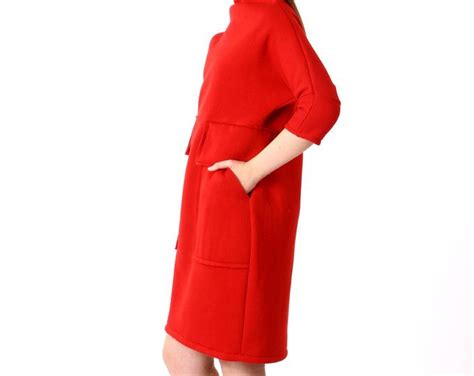 Red Loose Tunic/Oversize Red Dress/Red Maxi Dress/Long Sleeve Winter ...