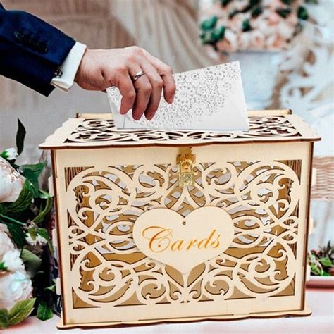 Wedding Greeting Card Wooden Box Birthday Party Decoration Money Box with Lock | Wish in 2021 ...