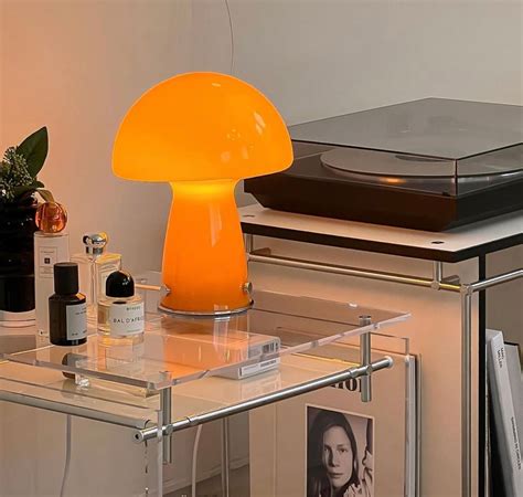 Vintage Mushroom Table Lamp in Orange & White - Etsy