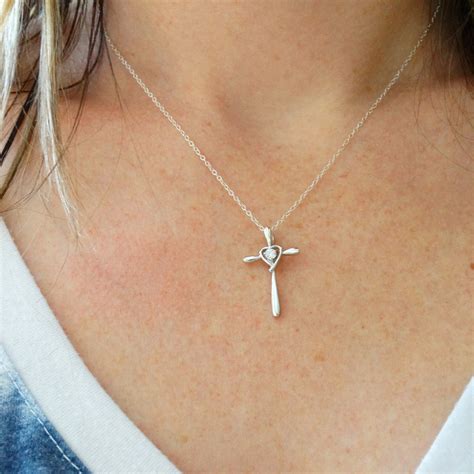 Heart in Cross Necklace in Sterling Silver