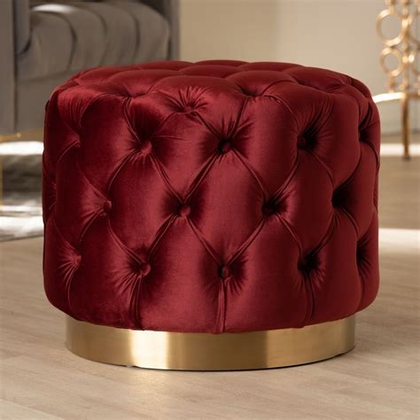 Round Tufted Ottoman, Upholstered Ottoman, Gold Ottoman, Velvet Stool, Velvet Ottoman, Glam ...