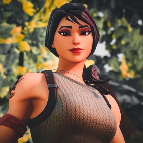 an animated woman with black hair and brown eyes wearing a tank top in front of trees