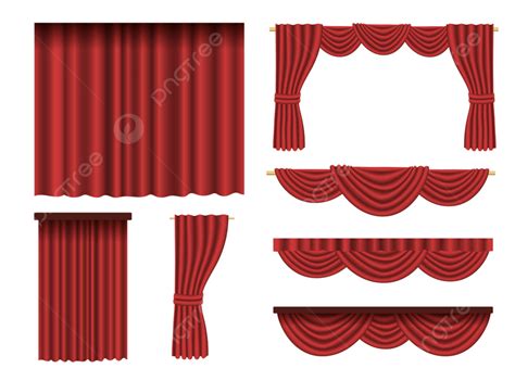 Curtains Made Of Red Fabric Cartoon Vector Illustration Set, Decor, Made, Curtains PNG and ...