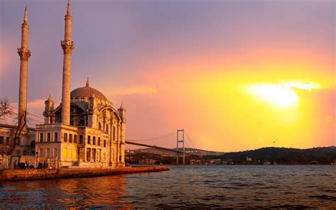 architecture, sun, attractions, sky, turkey, istanbul, ortakoy, sea, 2K, beauty, mosque HD Wallpaper