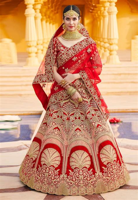 Red velvet bridal lehenga choli 8311 | Designer bridal lehenga, Bridal ...