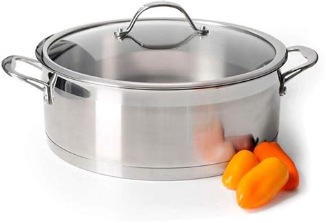 ProCook Professional Stainless Steel Shallow Casserole Pan with Lid - 28cm / 6.1L - Large ...