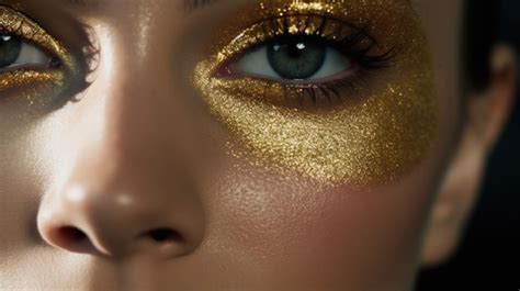 Premium AI Image | A gold eye makeup with a gold glitter eye shadow