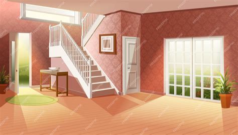 Premium Vector | Cartoon illustration without furniture. big empty living room with big windows ...