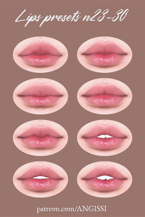 Lips presets n23-30 | ANGISSI | The sims 4 skin, Sims 4 cc makeup, Sims 4 tsr